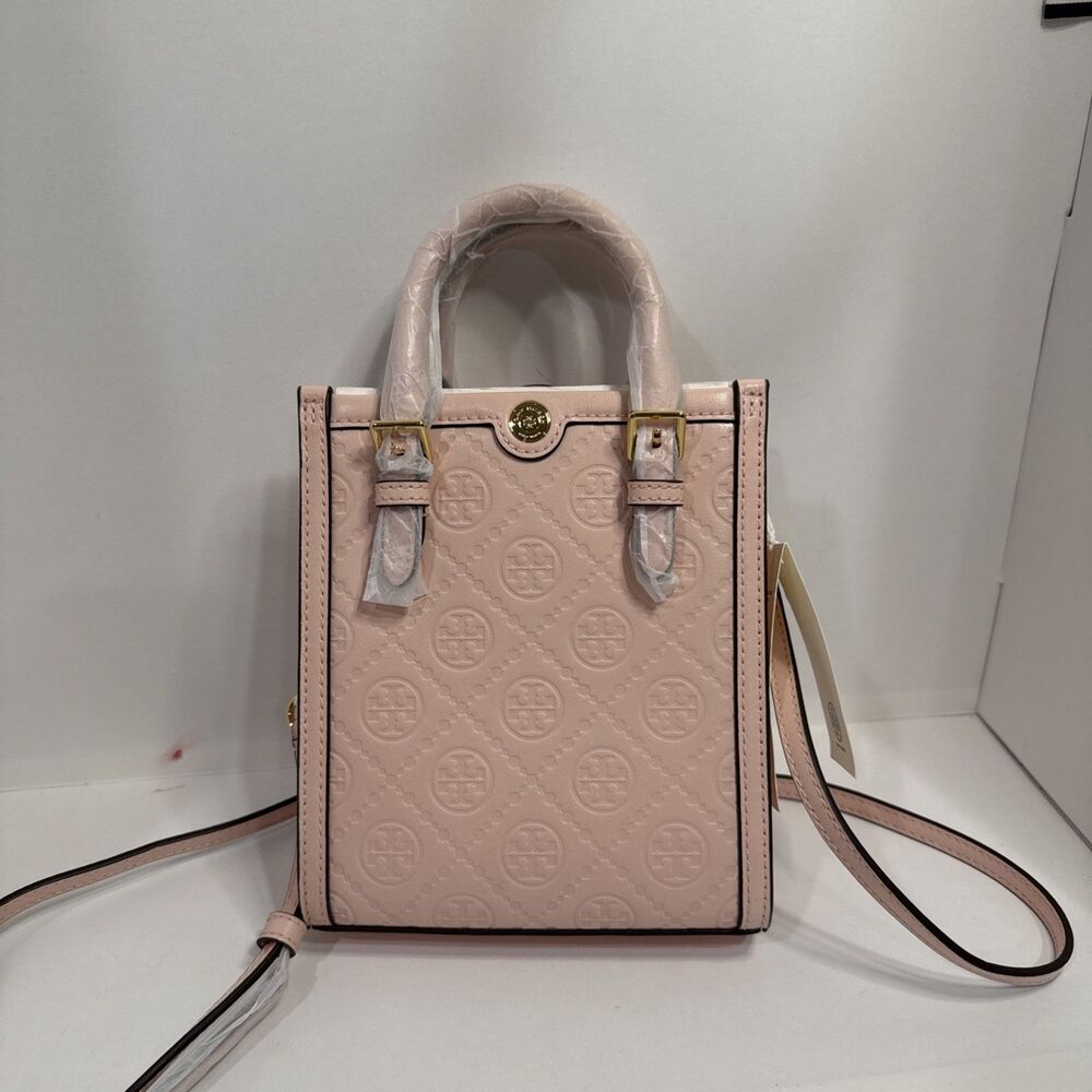 Tory Burch Mini T Monogram Embossed Leather Tote Crossbody Blush NWT